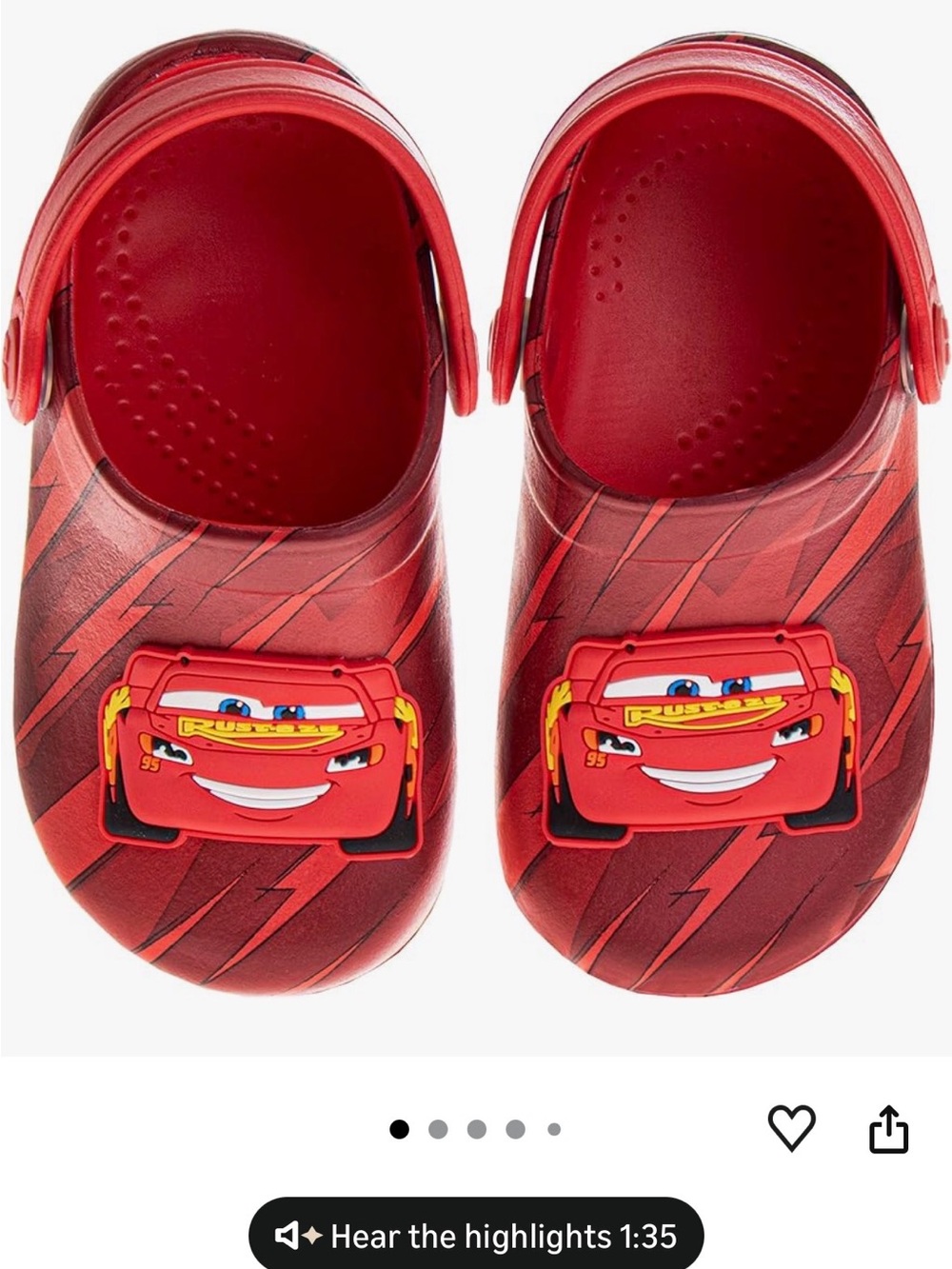 NWOT Kids Red Lightning Car Clog Shoes